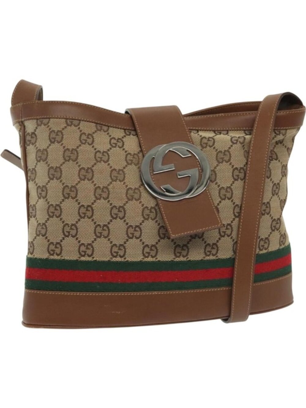 GUCCI GG Canvas Web Sherry Line Shoulder Bag Beige 2058 001 5000